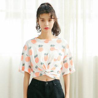 Pineapple Print Elbow-sleeve T-shirt