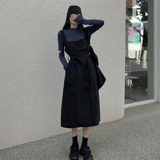 Perforated Long-sleeve T-shirt / Double Breasted Sleeveless Dress