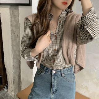 Plaid Shirt Plaid - Coffee & Beige - One Size