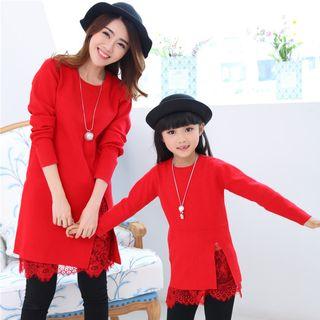Family Matching Lace Panel Mini Sweater Dress