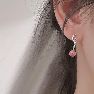 925 Sterling Silver Deer Horn Bead Dangle Earring