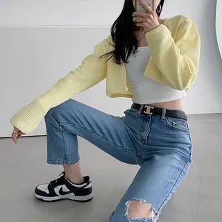 Waffle Cropped Open Bolero