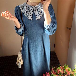 Lace-detail Denim Zip-back Dress