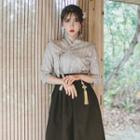 3/4-sleeve Floral Hanbok Top (floral / Gray)