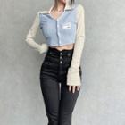 Two-tone Ribbed Long Sleeve Cropped Top