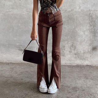 Front Slit Plain Boot-cut Jeans