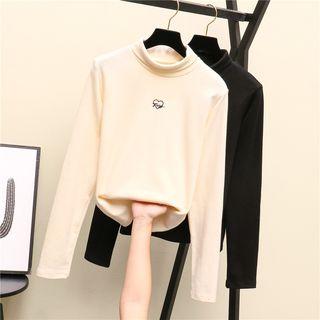 Long-sleeve Heart Embroidered Turtleneck Top