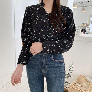 Mandarin-collar Floral Shirt