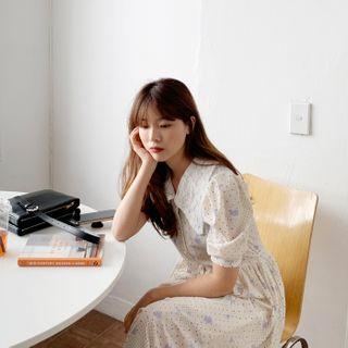 Lace-collar Long Shirtwaist Dress