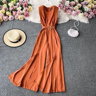 Sleeveless Slit Wide-leg Jumpsuit