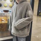 Striped Trim Half-zip Fleece Hoodie