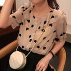 Set: Heart Print Short-sleeve Blouse + Camisole Top