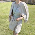 Buttoned Linen Jacket / A-line Skirt / Suspender Shorts