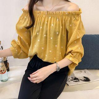 3/4-sleeve Off-shoulder Dotted Top