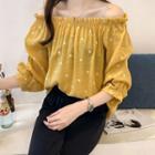 3/4-sleeve Off-shoulder Dotted Top