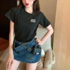 Round-neck Letter Print Washed T-shirt