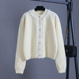 Round Neck Ruffle Trim Cardigan