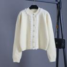 Round Neck Ruffle Trim Cardigan