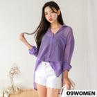 Plus Size Pocket-front Sheer Shirt