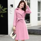 Set: Woolen Coat + Mock Collar Top + A-line Skirt