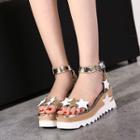 Star Applique Platform Wedge Sandals