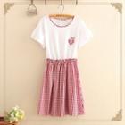 Heart Embroidered Check Short-sleeve Dress