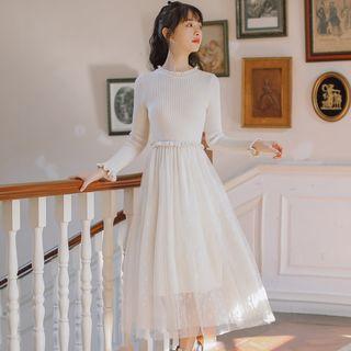 Star Embroidered Ribbed Midi Knit Dress