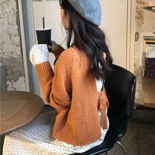 Tie-back Long Sleeve Sweater / Dot Print Midi Dress