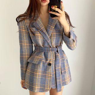 Plaid Buttoned Mini Coat Dress