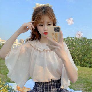 Set: Collared Bell-sleeve Chiffon Blouse + Camisole
