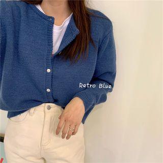 Drop-shoulder Crew-neck Cardigan