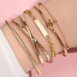 Set Of 5: Alloy Bracelet / Bangle (various Designs) Ab074 - Gold - One Size