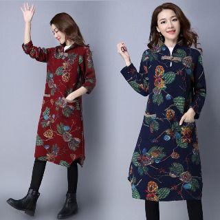 Printed Padded Midi Pullover Dress