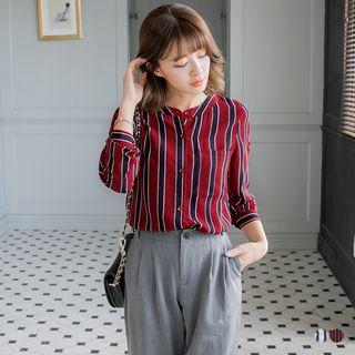 Stripe Band-collar Shirt