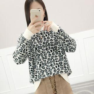Leopard Print Mock Turtleneck Sweater