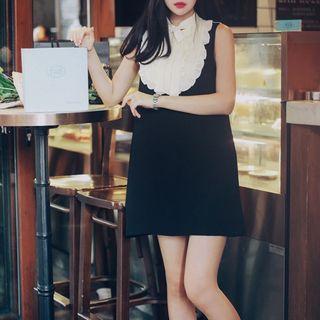 Sleeveless Contrast-trim Ruffled Dress