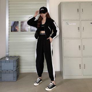 Set: Striped Cropped Zip Jacket + Cropped Harem Pants
