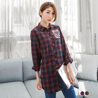 Plaid Longline Wood Button Shirt