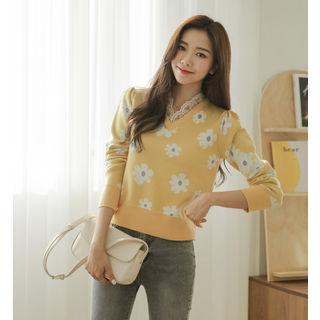 V-neck Floral Knit Top