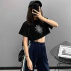 Loose-fit Printed Crop T-shirt Black - One Size