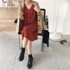 Dot Long-sleeve Loose-fit Dress / Plain Loose-fit Jacket