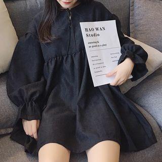 Frilled Trim Long-sleeve A-line Dress