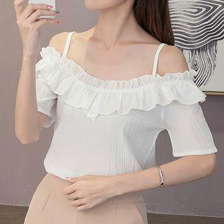 Off Shoulder Short Sleeve Chiffon Top