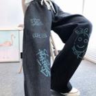 Graffiti Print Wide Leg Jeans