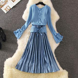 Set: Sweater + Spaghetti Strap Pleated Midi Dress