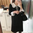 Two-tone Pleated Hem Long-sleeve Dress