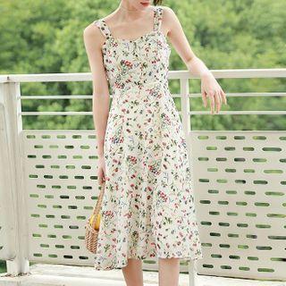 Bow Chiffon Floral Midi Tank Dress White - One Size