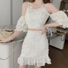 Off-shoulder Daisy Embroidered Top / Skirt