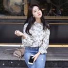 Mandarin-collar Long-sleeve Pattern Blouse