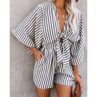Short-sleeve Striped Romper